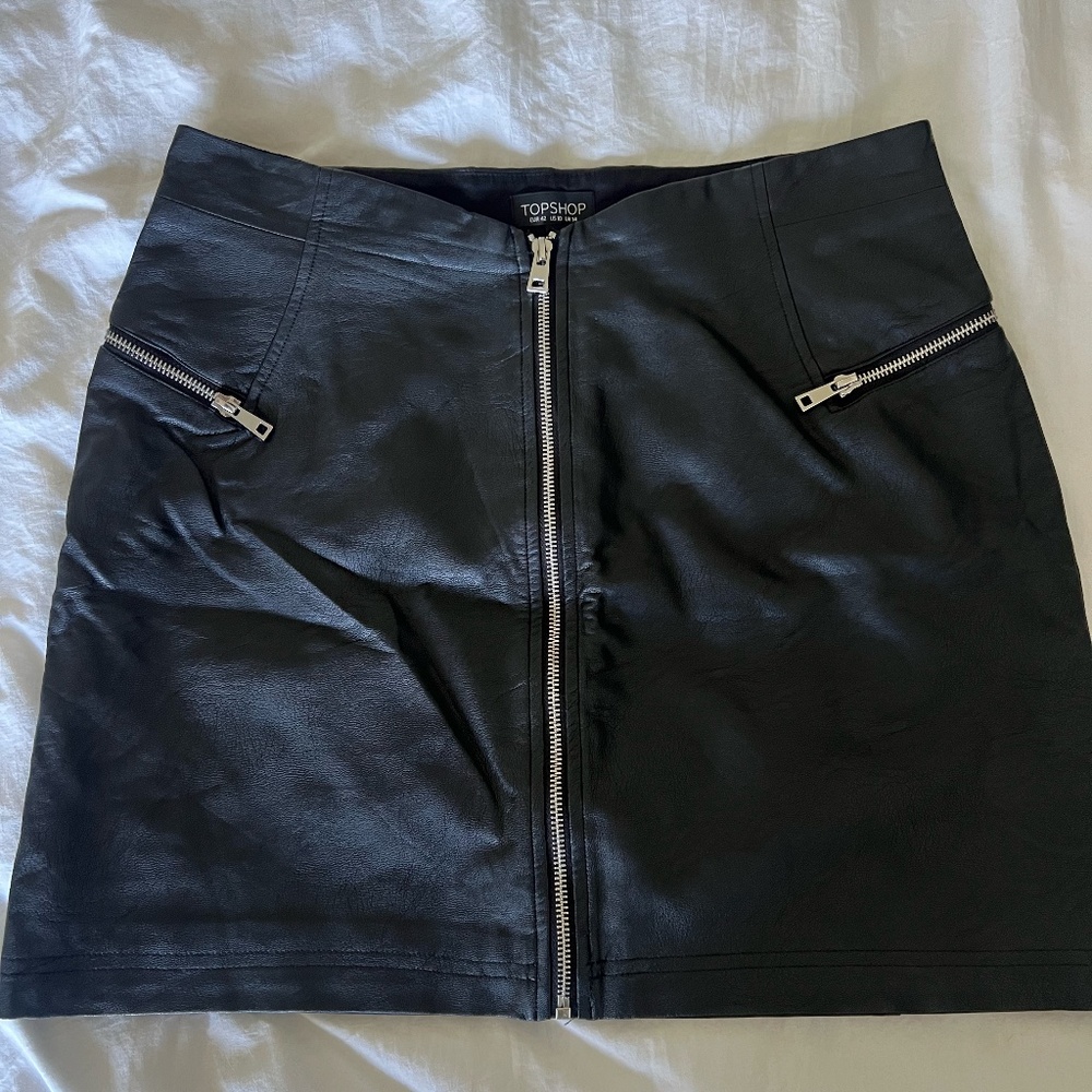 Topshop Black Leather Skirt